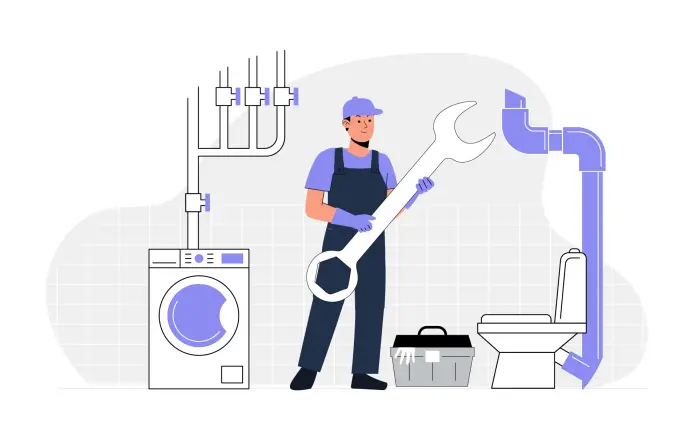 Expert Plumber Repairing Pipes Flat Design Character Illustration image